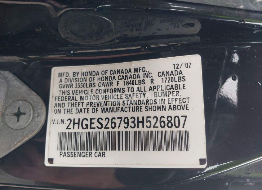 Photo 9 of 2003 Honda Civic EX (VIN 2HGES26793H526807)