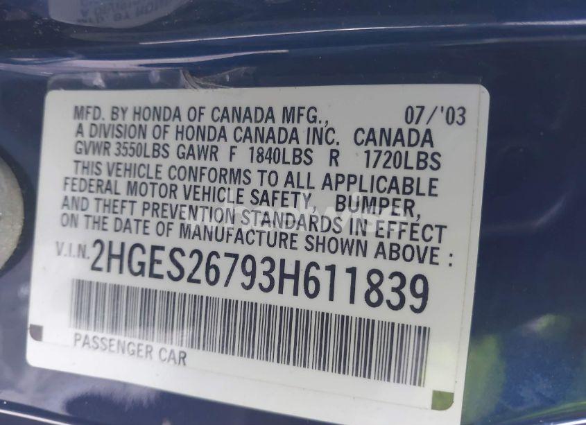 Photo 9 of 2003 Honda Civic EX (VIN 2HGES26793H611839)