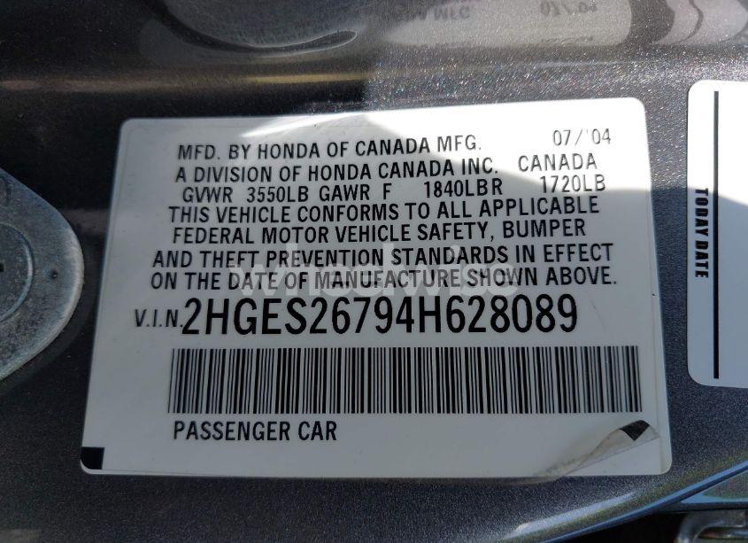 Photo 9 of 2004 Honda Civic EX (VIN 2HGES26794H628089)