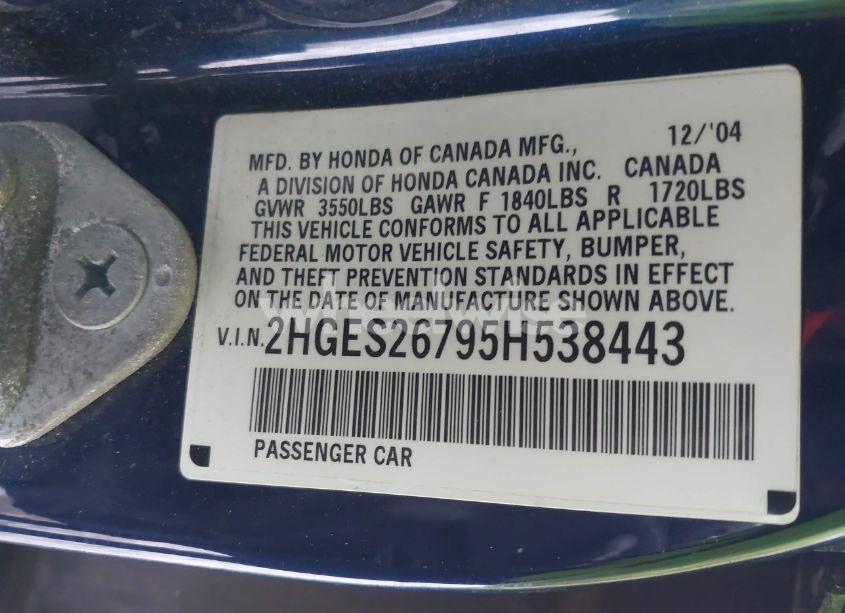 Photo 9 of 2005 Honda Civic EX (VIN 2HGES26795H538443)