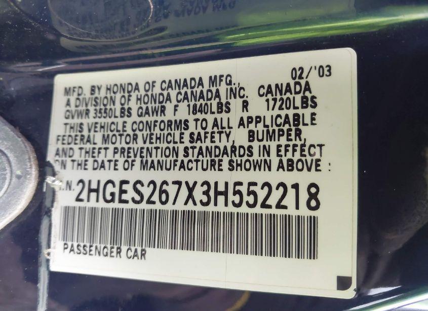 Photo 9 of 2003 Honda Civic EX (VIN 2HGES267X3H552218)