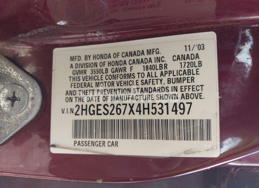 Photo 9 of 2004 Honda Civic EX (VIN 2HGES267X4H531497)