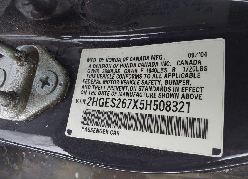 Photo 9 of 2005 Honda Civic EX (VIN 2HGES267X5H508321)