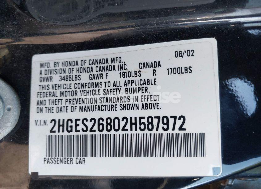 Photo 9 of 2002 Honda Civic EX (VIN 2HGES26802H587972)