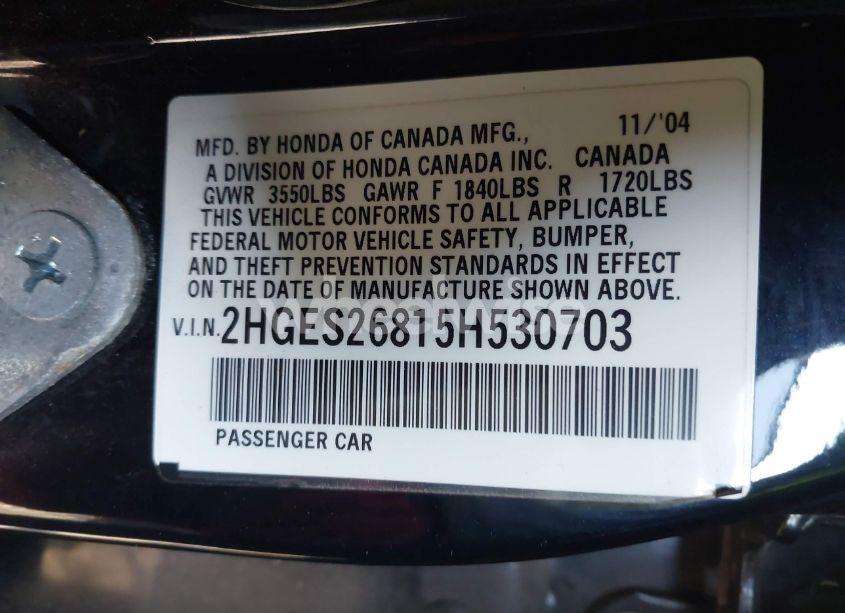 Photo 9 of 2005 Honda Civic EX (VIN 2HGES26815H530703)