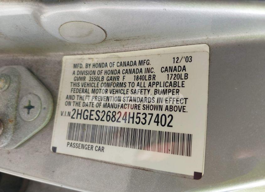 Photo 9 of 2004 Honda Civic EX (VIN 2HGES26824H537402)