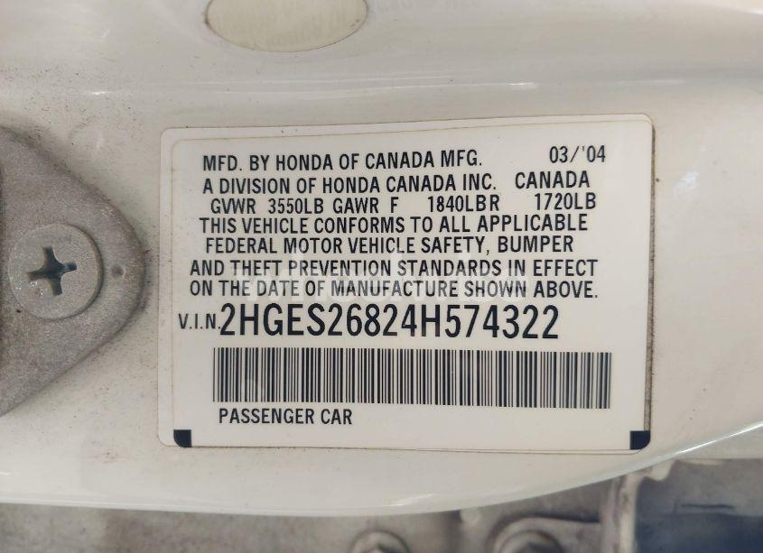 Photo 9 of 2004 Honda Civic EX (VIN 2HGES26824H574322)