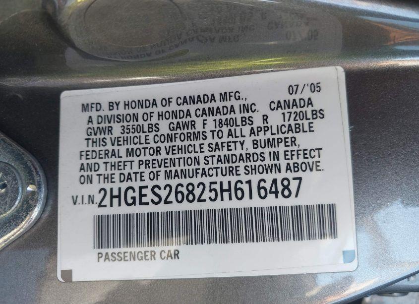 Photo 9 of 2005 Honda Civic EX (VIN 2HGES26825H616487)