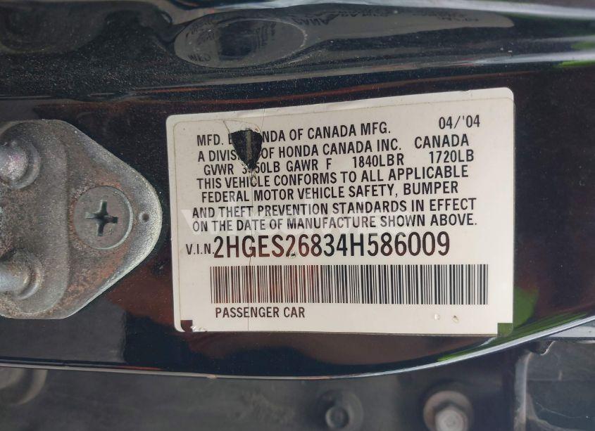 Photo 9 of 2004 Honda Civic EX (VIN 2HGES26834H586009)