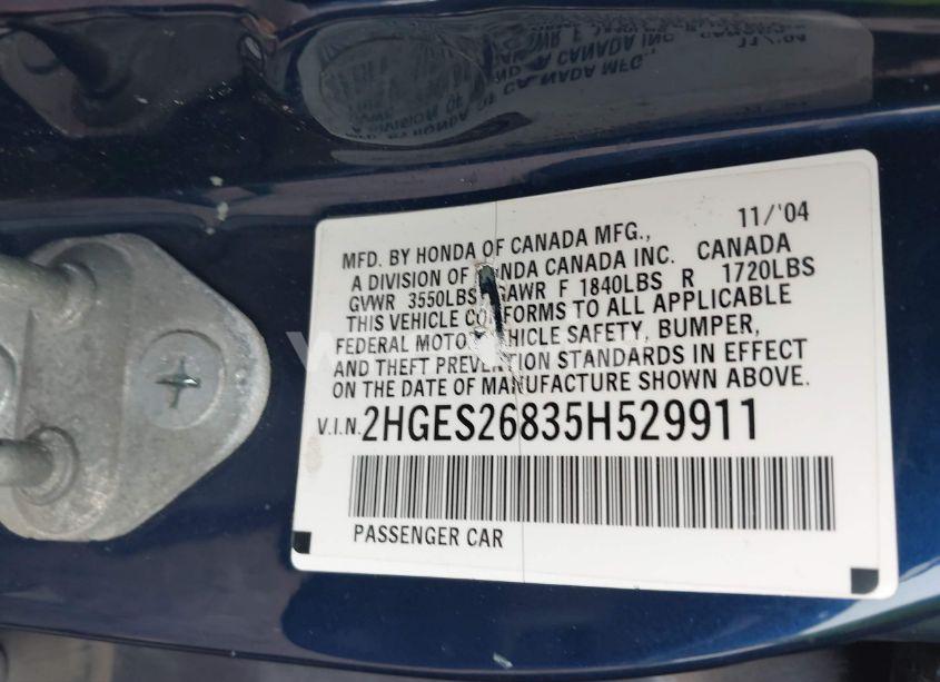 Photo 9 of 2005 Honda Civic EX (VIN 2HGES26835H529911)