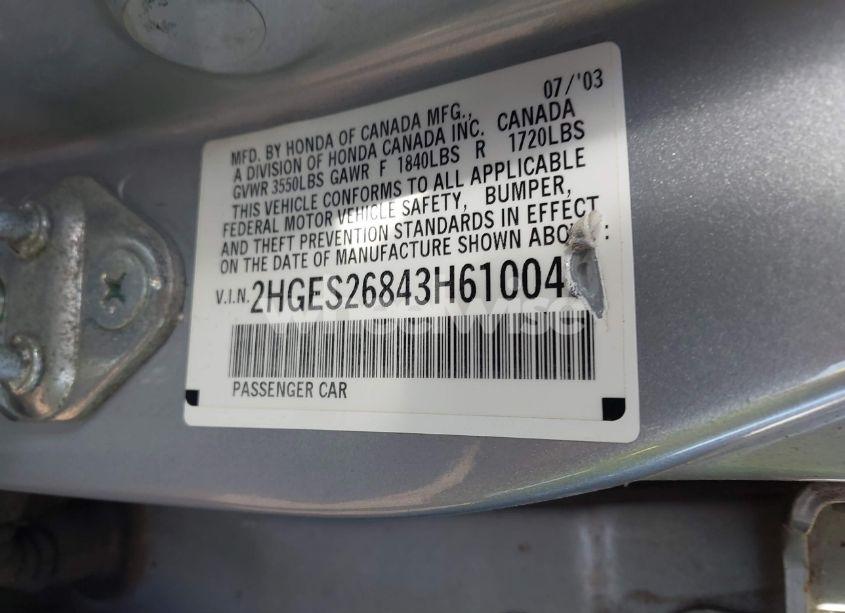 Photo 9 of 2003 Honda Civic EX (VIN 2HGES26843H610042)