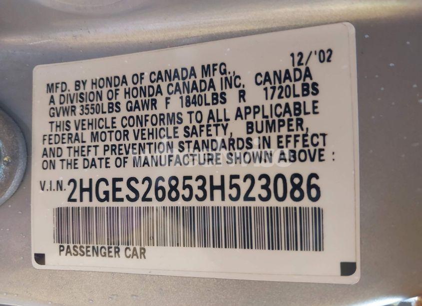 Photo 9 of 2003 Honda Civic EX (VIN 2HGES26853H523086)
