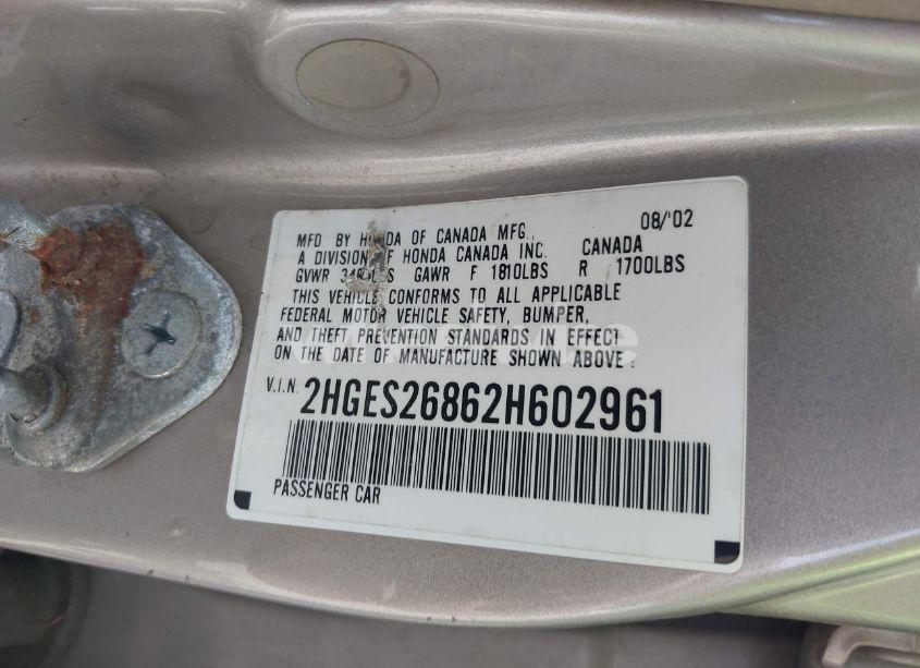 Photo 9 of 2002 Honda Civic EX (VIN 2HGES26862H602961)