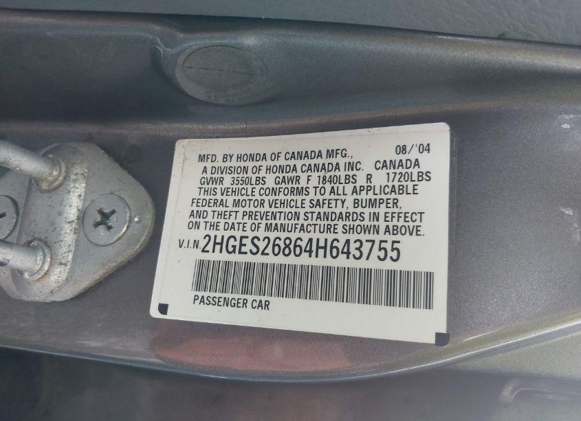 Photo 9 of 2004 Honda Civic EX (VIN 2HGES26864H643755)