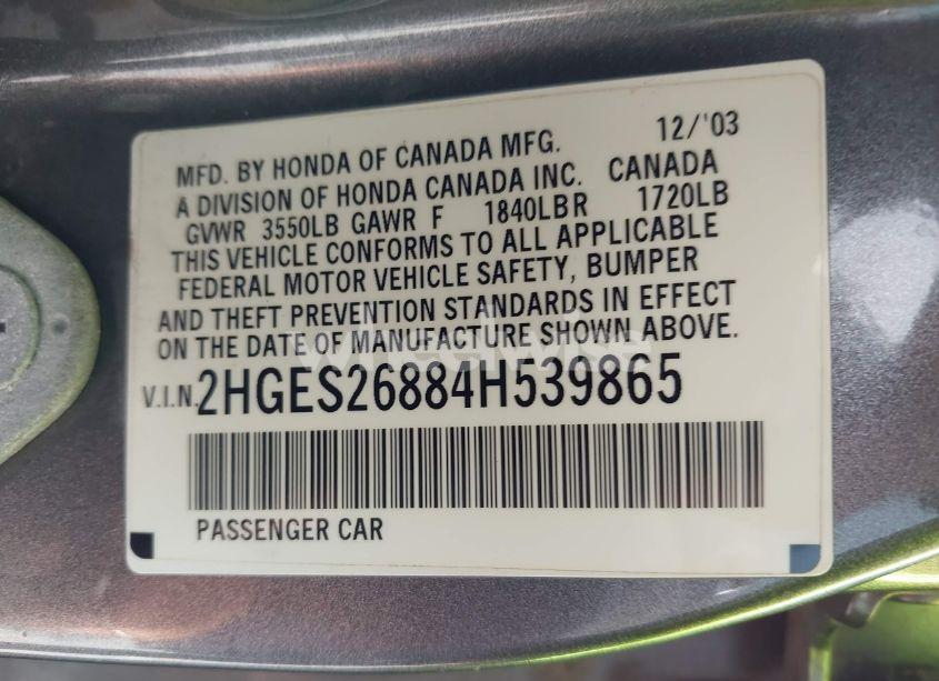 Photo 9 of 2004 Honda Civic EX (VIN 2HGES26884H539865)