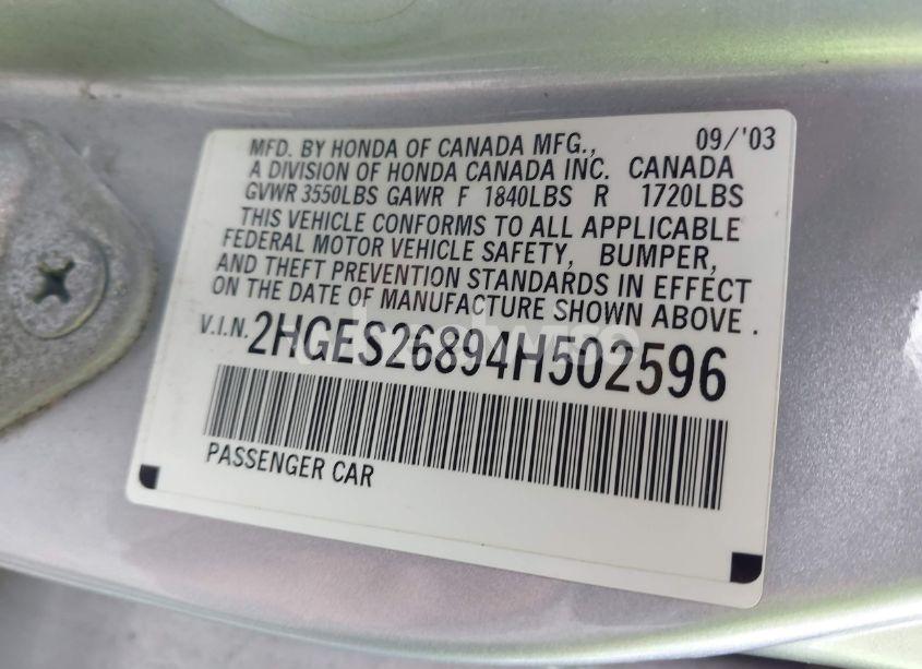 Photo 9 of 2004 Honda Civic EX (VIN 2HGES26894H502596)