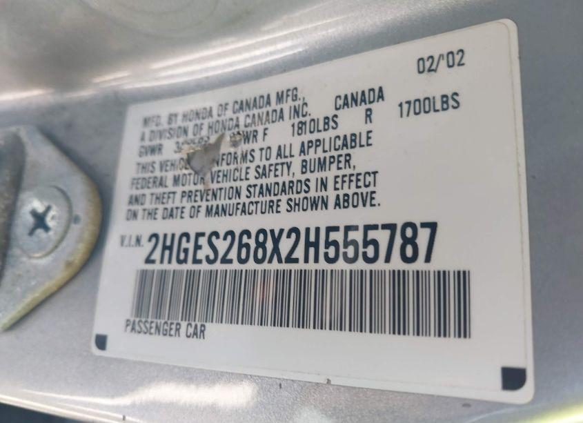 Photo 9 of 2002 Honda Civic EX (VIN 2HGES268X2H555787)