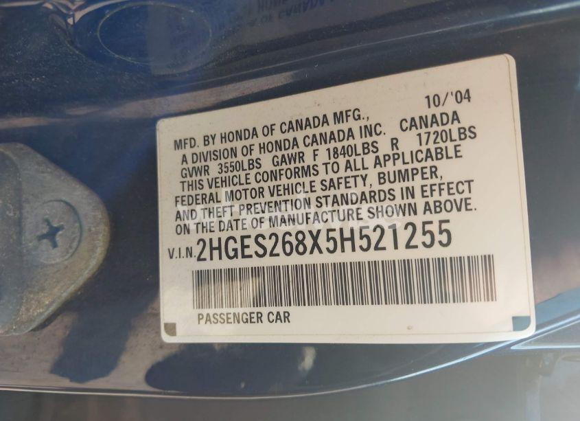 Photo 9 of 2005 Honda Civic EX (VIN 2HGES268X5H521255)