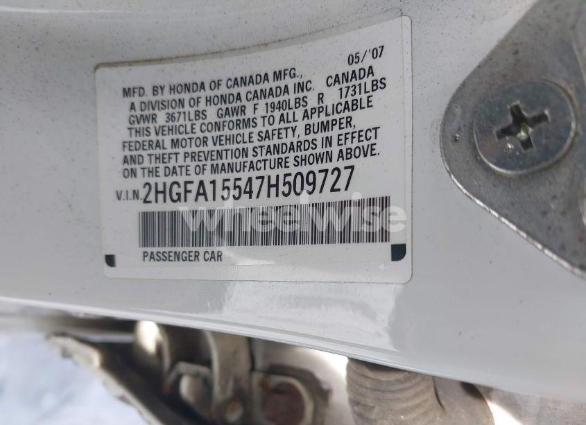 Photo 9 of 2007 Honda Civic LX (VIN 2HGFA15547H509727)