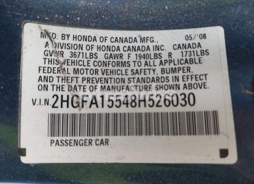 Photo 9 of 2008 Honda Civic LX (VIN 2HGFA15548H526030)