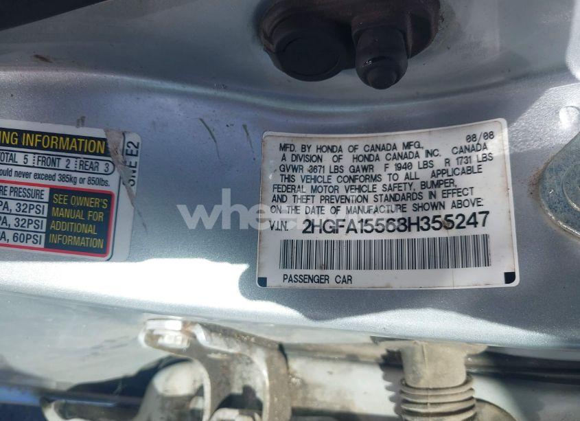 Photo 9 of 2008 Honda Civic LX (VIN 2HGFA15568H355247)