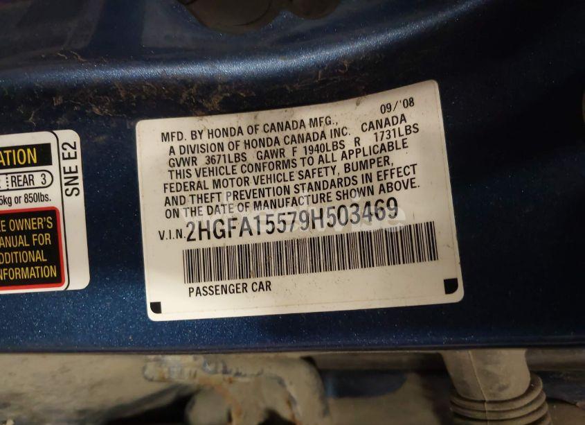 Photo 9 of 2009 Honda Civic LX (VIN 2HGFA15579H503469)