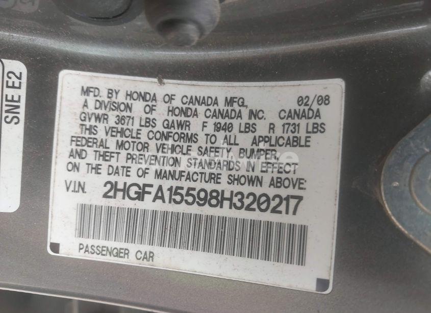 Photo 9 of 2008 Honda Civic LX (VIN 2HGFA15598H320217)