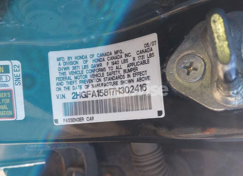 Photo 9 of 2007 Honda Civic EX (VIN 2HGFA15817H302416)