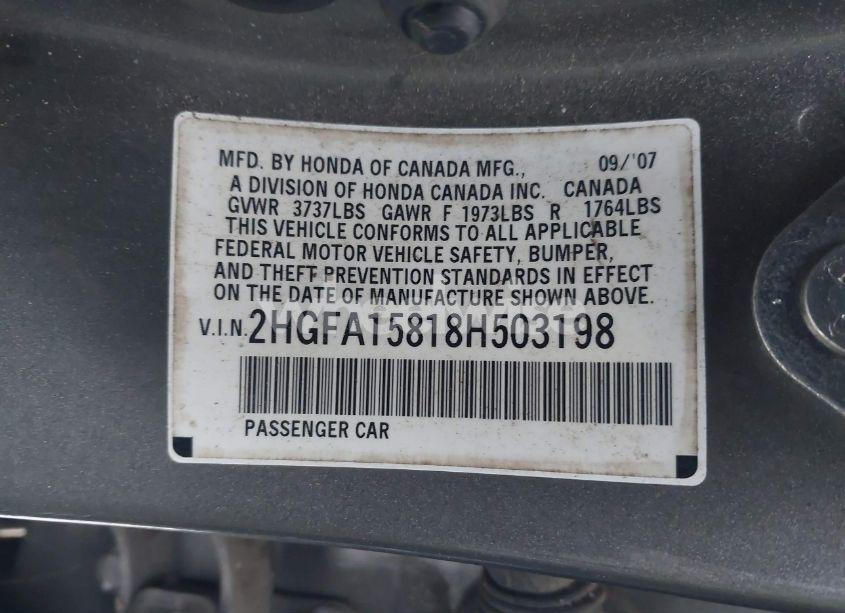 Photo 9 of 2008 Honda Civic EX (VIN 2HGFA15818H503198)
