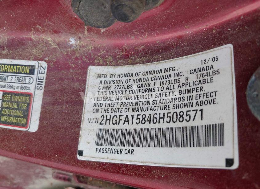 Photo 9 of 2006 Honda Civic EX (VIN 2HGFA15846H508571)