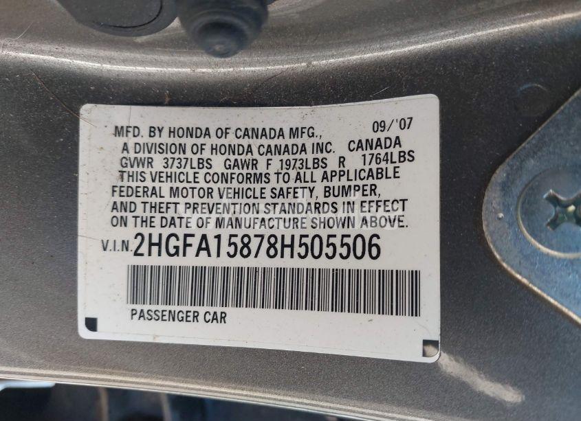 Photo 9 of 2008 Honda Civic EX (VIN 2HGFA15878H505506)