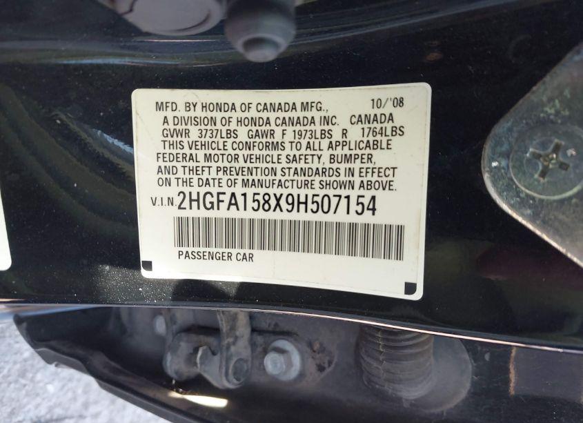 Photo 9 of 2009 Honda Civic EX (VIN 2HGFA158X9H507154)