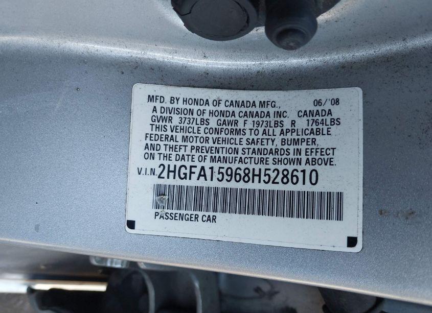 Photo 9 of 2008 Honda Civic EX-L (VIN 2HGFA15968H528610)