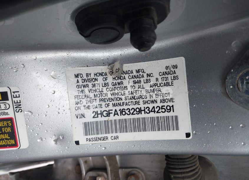 Photo 9 of 2009 Honda Civic VP (VIN 2HGFA16329H342591)
