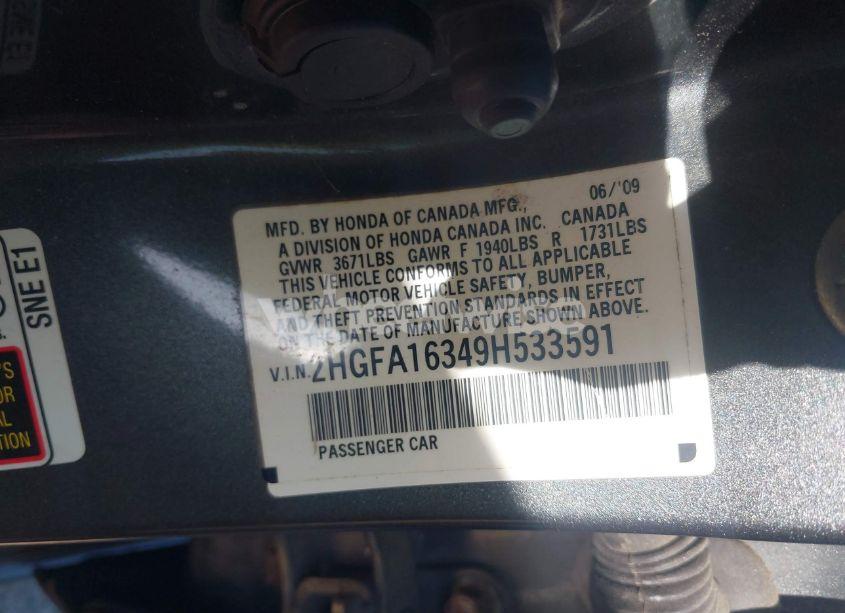 Photo 9 of 2009 Honda Civic VP (VIN 2HGFA16349H533591)