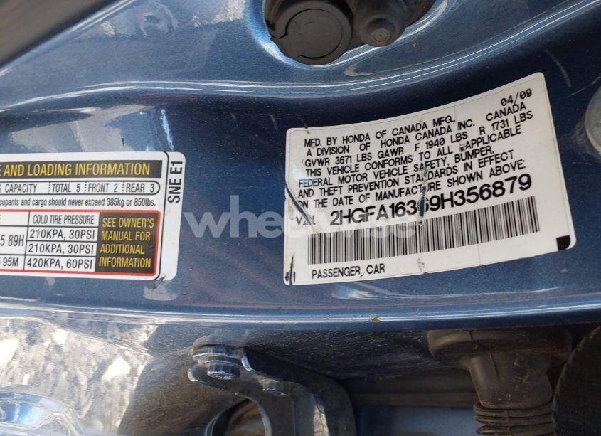 Photo 9 of 2009 Honda Civic VP (VIN 2HGFA16369H356879)