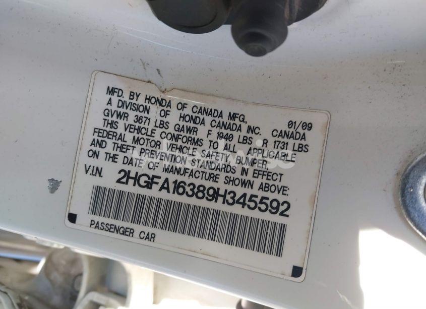 Photo 9 of 2009 Honda Civic VP (VIN 2HGFA16389H345592)