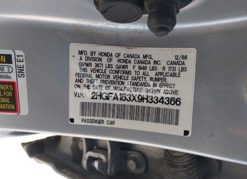 Photo 9 of 2009 Honda Civic VP (VIN 2HGFA163X9H334366)