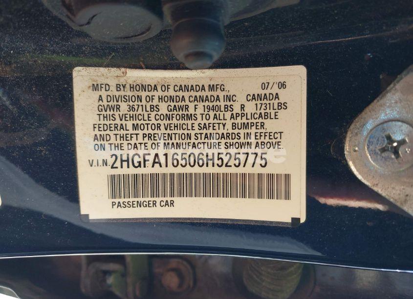 Photo 9 of 2006 Honda Civic LX (VIN 2HGFA16506H525775)