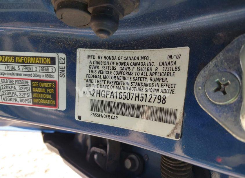 Photo 9 of 2007 Honda Civic LX (VIN 2HGFA16507H512798)