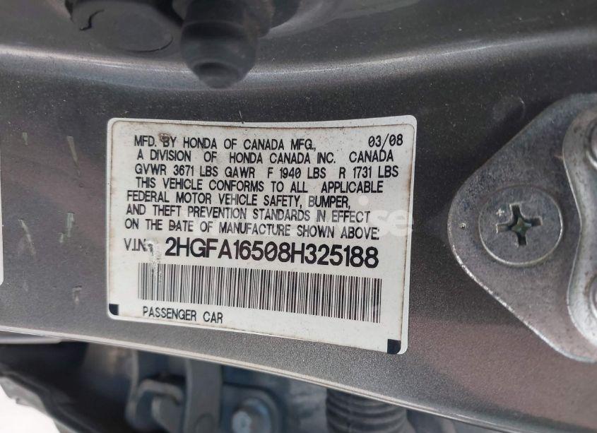 Photo 9 of 2008 Honda Civic LX (VIN 2HGFA16508H325188)