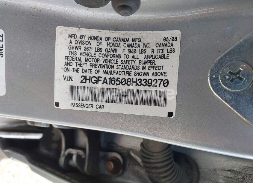 Photo 9 of 2008 Honda Civic LX (VIN 2HGFA16508H339270)