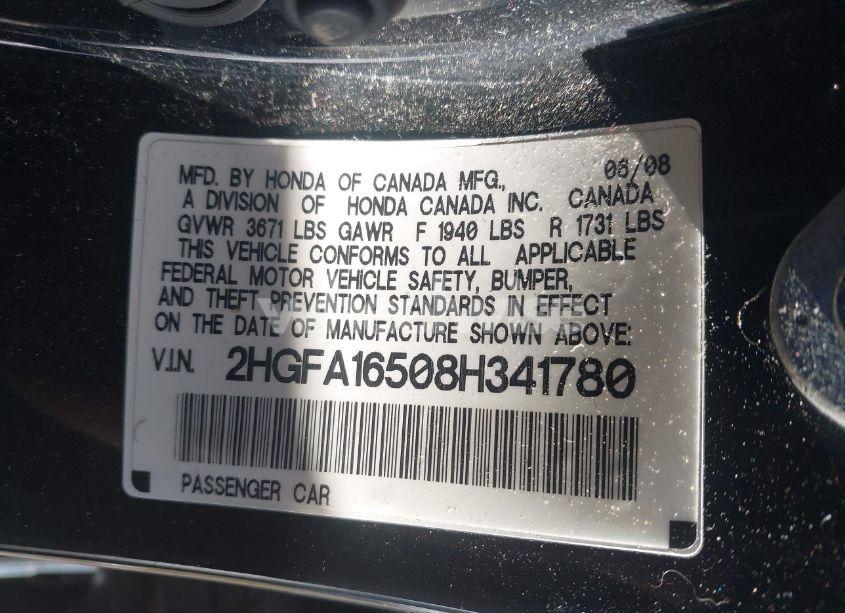 Photo 9 of 2008 Honda Civic LX (VIN 2HGFA16508H341780)