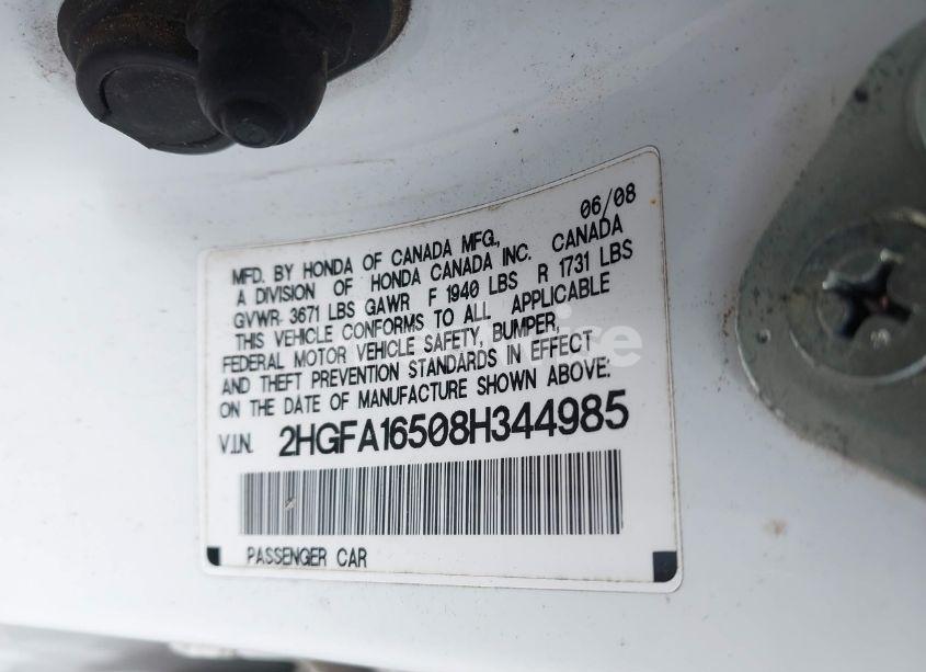 Photo 9 of 2008 Honda Civic LX (VIN 2HGFA16508H344985)