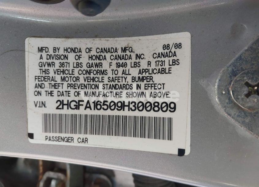 Photo 9 of 2009 Honda Civic LX (VIN 2HGFA16509H300809)