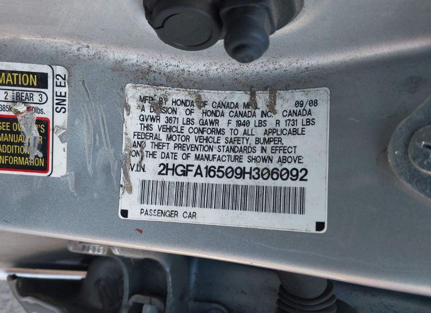 Photo 9 of 2009 Honda Civic LX (VIN 2HGFA16509H306092)