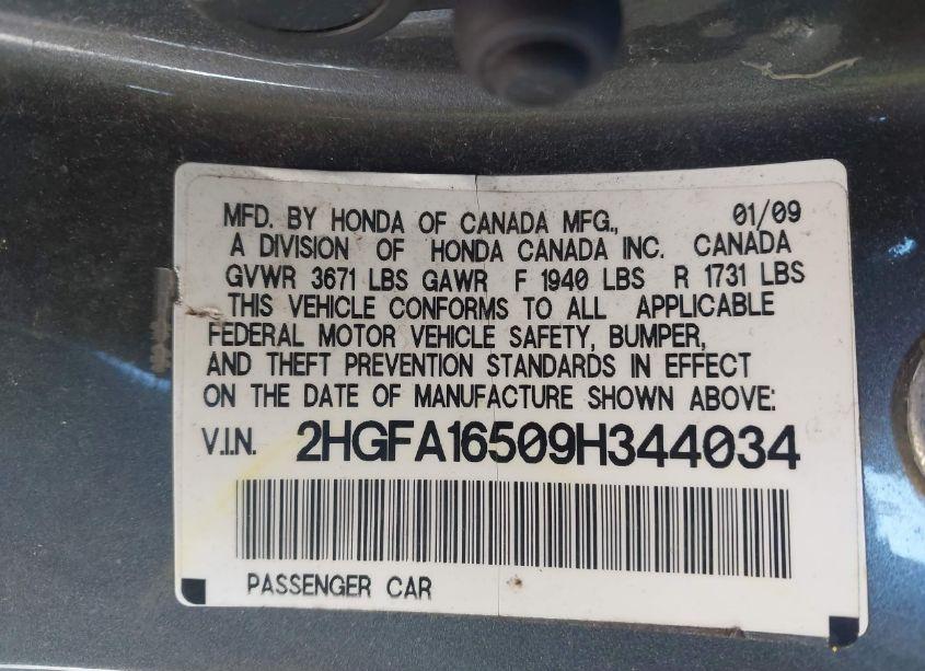 Photo 9 of 2009 Honda Civic LX (VIN 2HGFA16509H344034)