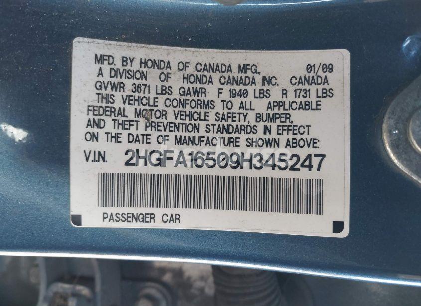 Photo 9 of 2009 Honda Civic LX (VIN 2HGFA16509H345247)