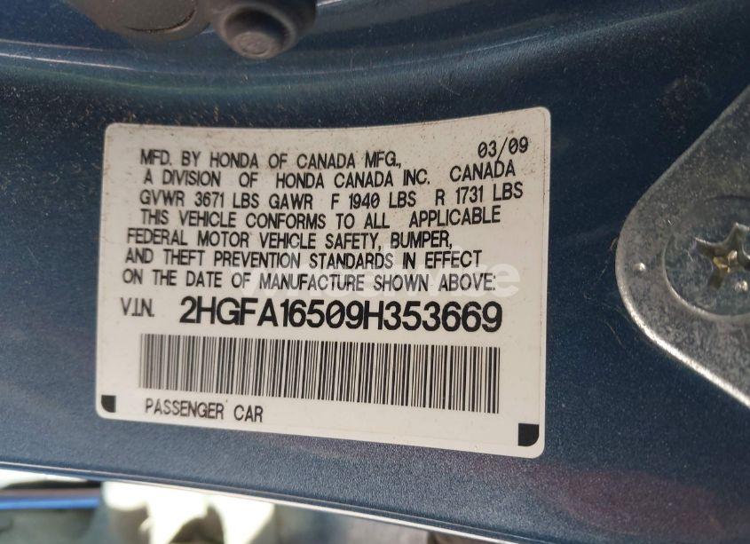 Photo 9 of 2009 Honda Civic LX (VIN 2HGFA16509H353669)