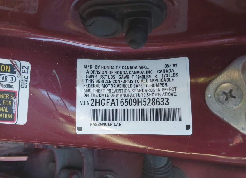 Photo 9 of 2009 Honda Civic LX (VIN 2HGFA16509H528633)